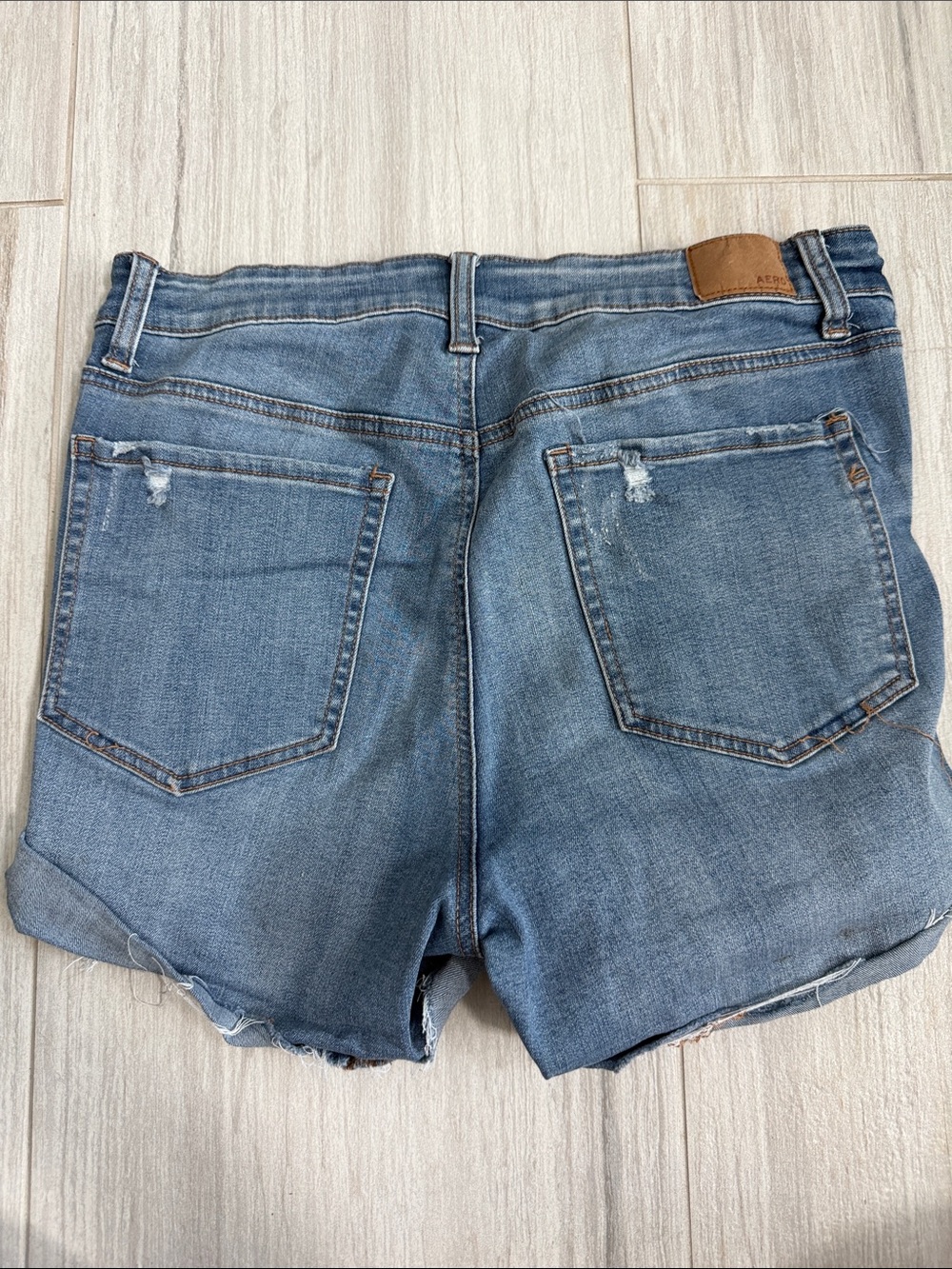 Aeropostale High-Rise Midi Distressed Denim Women’s long Shorts - Blue 14 - Picture 8 of 10